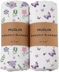 2 Pack Pink Bow Muslin Swaddle Blankets 100% Cotton Breathable Receiving by REZIPO
