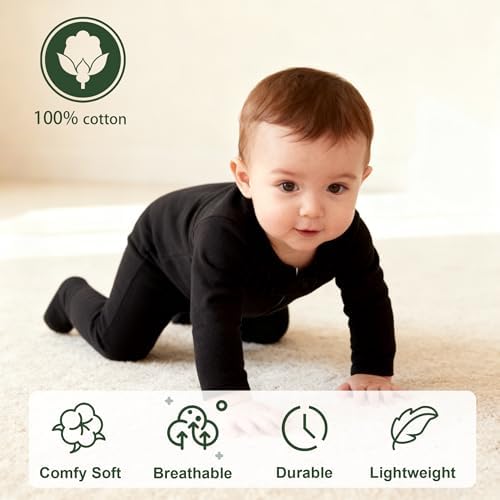 Hikido Baby Romper 100% Organic Cotton Pajamas One Piece Long Sleeve Zipper - Image 2