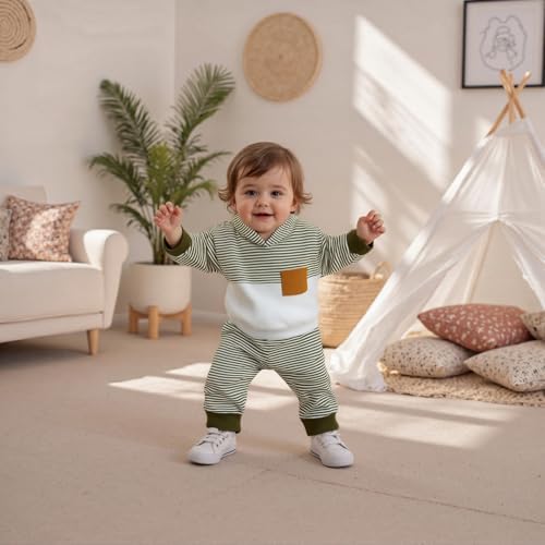 Infant Baby Boy Fall Winter Clothes Outfit Hooded Long Sweatshirt Pant Set - Image 5