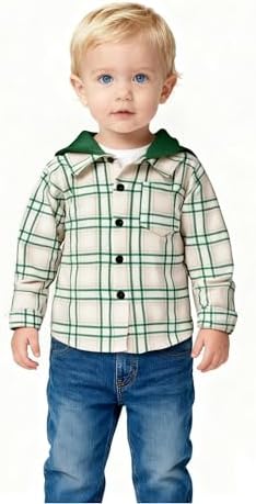 YOUNGER STAR Toddler Kids Boys Girls Flannel Hooded Plaid Shirt Button Baby Red - Image 2