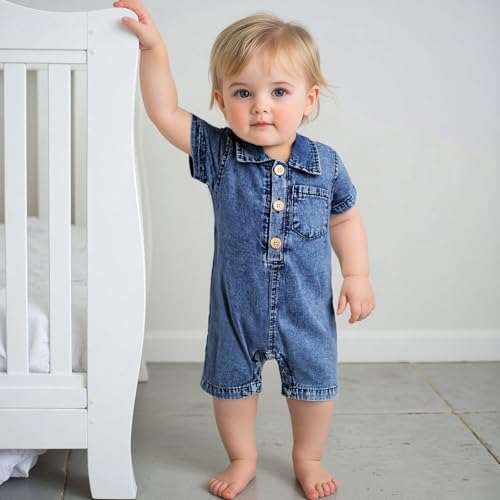 Baby Girl Denim Outfit Button Romper Jean Jumpsuit Shorts Overalls Toddler - Image 2