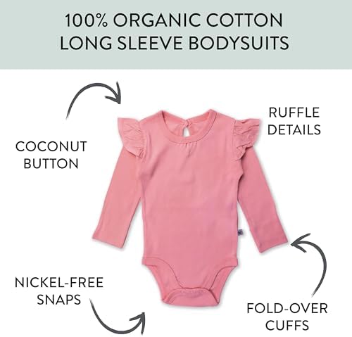 HonestBaby Baby Girls' 5-pack Long Sleeve Ruffle Shoulder Bodysuits 100% - Image 2