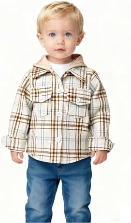 YOUNGER STAR Toddler Kids Boys Girls Flannel Hooded Plaid Shirt Button Baby Red - Image 2