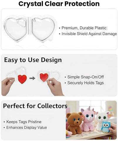 32-Pack Beanie Baby Tag Protectors – Clear Plastic Heart Tag Covers - Image 5