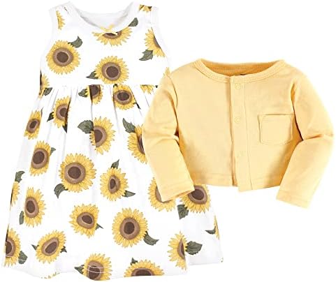 Hudson Baby Infant and Toddler Girls Cotton Dress and Cardigan Set - Image 3
