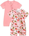 JunNeng Baby Girl Sleeper Viscose from Bamboo, Short Sleeve Romper | 2 Way YKK by JunNeng