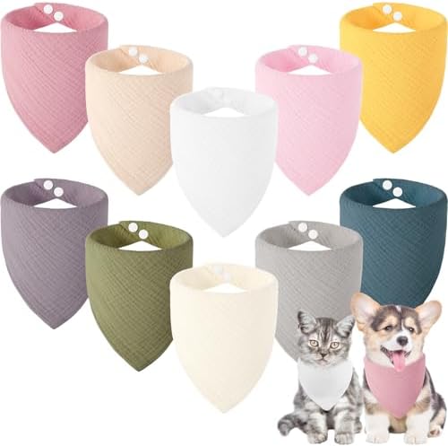 10 Pcs Muslin Cotton Triangle Dog Bandanas Reversible Pet Bibs Scarf Dog Scarves by Bunnycool