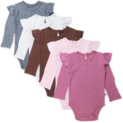 HonestBaby Baby Girls' 5-pack Long Sleeve Ruffle Shoulder Bodysuits 100% by HonestBaby
