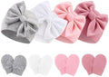 Newborn Baby Hats and Mittens Set Infant Bow Beanie Cap Toddler Gloves Newborn by AQOKKA