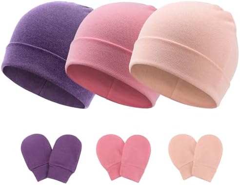 Newborn Baby Hats and Mittens Set Infant Beanie Cap Toddler Gloves Newborn by AQOKKA