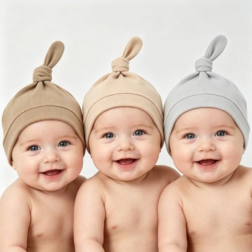 LAWKUL Cotton Baby Newborn Hats Set, 3 Pack, 0-6 Months - Image 2