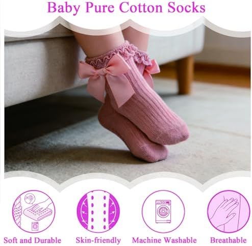 Baby Girl Socks, Ruffle Grip Bows, Toddler Newborn Infant, 6 Pairs - Image 4