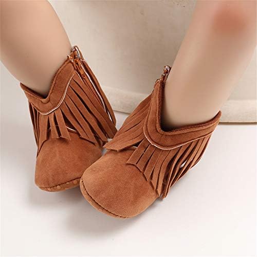 SOFMUO Suede Fringe Baby Cowboy Boots Side Zipper Non Slip Infant Booties - Image 4
