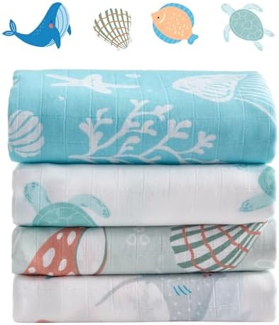 Baby Swaddle Blankets, Bamboo Muslin Receiving Blanket | 4-Pack, Lightweight & by IBESTOPIA