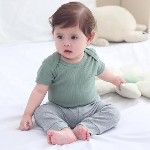 Ruliby Baby Bodysuit and Pant Set Summer Ribbed Mix Match Infant Clothes - Image 5