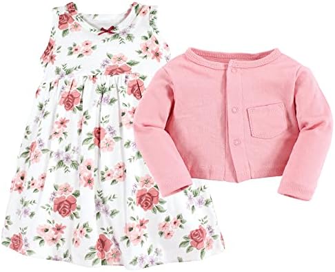 Hudson Baby Infant and Toddler Girls Cotton Dress and Cardigan Set - Image 3