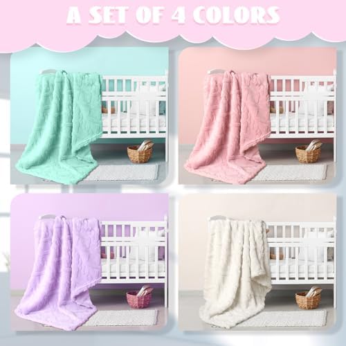 VitalCozy 4 Pcs Fleece Baby Blankets 3D Plush Soft Newborn, Light Color | - Image 4