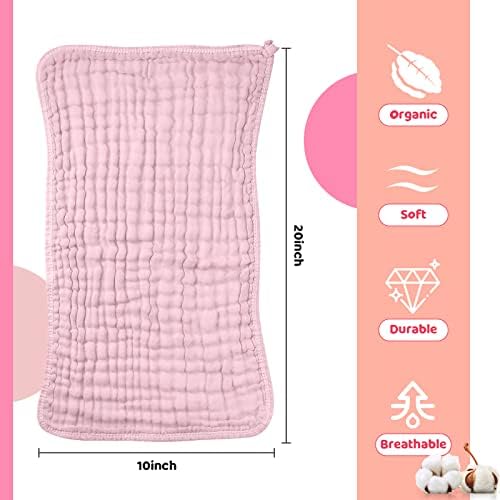 8 Packs Muslin Burp Cloths Large 20" x 10", 6 Layers Unisex Baby Absorbent 100% - Image 3