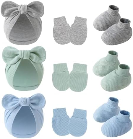 3piece Newborn Hats Mittens Socks Set Baby Boy Cotton Beanies Infant Hospital by Unknown