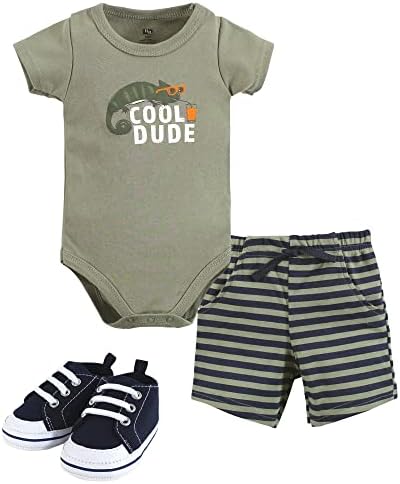 Hudson Baby Unisex Baby Cotton Bodysuit, Shorts and Shoe Set by HudsonBaby