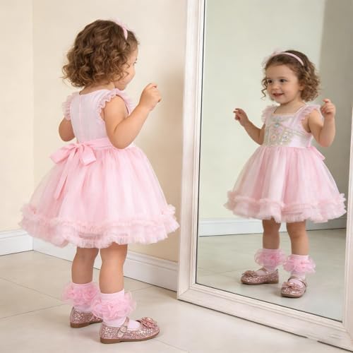 Baby Girls Ruffle Socks Double Layer Lace Turn Cuff Dress Socks - Image 2