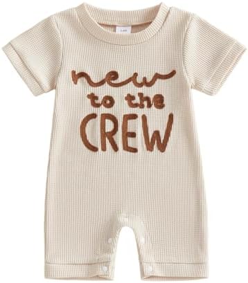 allshope Newborn Baby Boy Summer Outfit Romper Letter Embroidery Short Sleeve by Allshope