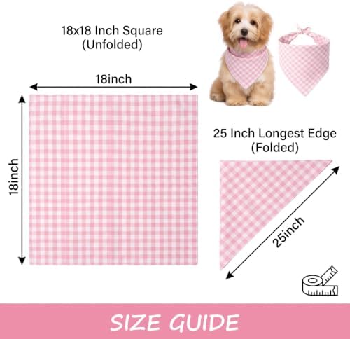 Pink Gingham Dog Bandana, Cotton Linen Adjustable Triangle Dog Scarf Plaid Pet - Image 2