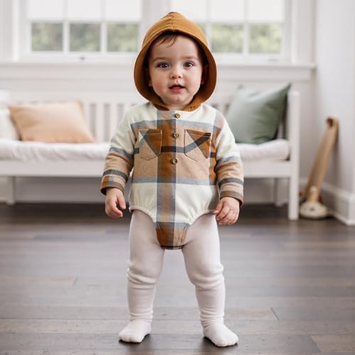 Douhoow Baby Boy Hooded Romper Long Sleeve Boy Plaid Hoodies Baby Jacket Infant - Image 5