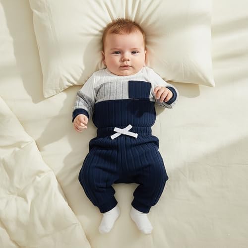 Giraropa Newborn Baby Boy Clothes Rib Knit Romper Jumpsuit Solid Sweater - Image 4