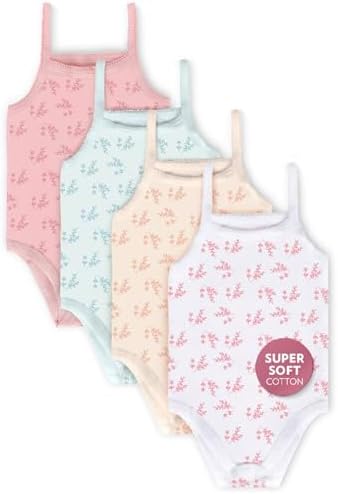 Feathers Baby Girl Leafy Tank Top Bodysuit One Piece 4 Pack, Sizes 3M-36M by FeathersUSA