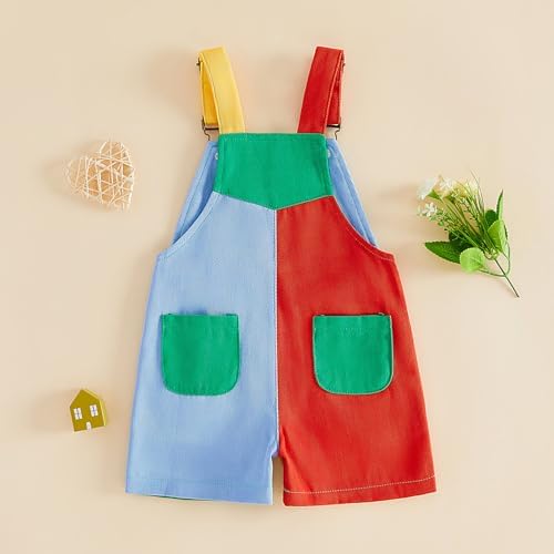 Fernvia Toddler Kids Baby Girl Boy Contrast Color Overalls Shorts Clothes - Image 6