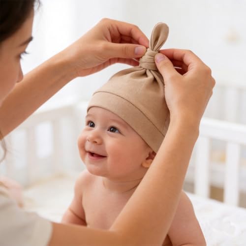 LAWKUL Cotton Baby Newborn Hats Set, 3 Pack, 0-6 Months - Image 4