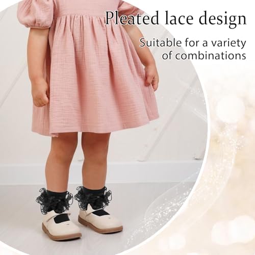 Girls Ruffle Socks Double Lace Turn Cuff Frilly Church Dress Socks - Image 5