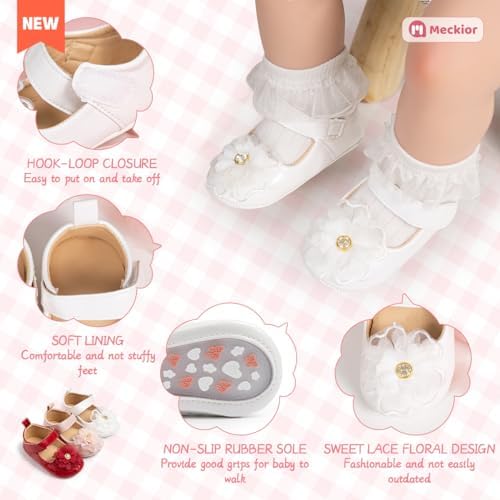 Meckior Infant Baby Girls Soft Sole Bowknot Princess Wedding Dress Mary Jane - Image 5