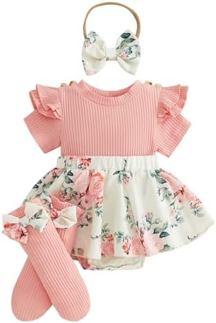 Giraropa Newborn Baby Girl Clothes Smocked Bubble Romper Dress + Socks + by Giraropa
