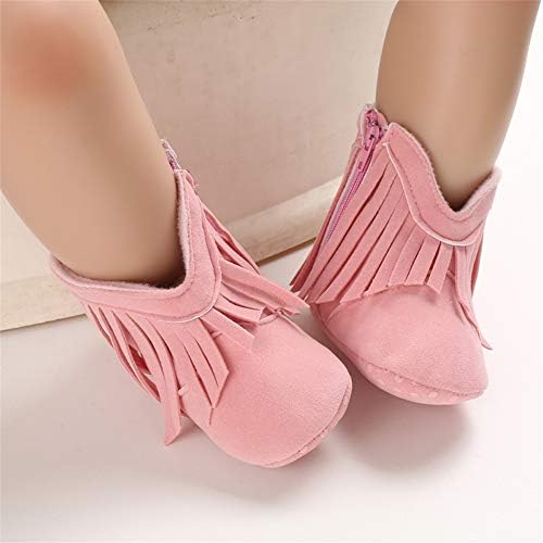 SOFMUO Suede Fringe Baby Cowboy Boots Side Zipper Non Slip Infant Booties - Image 3