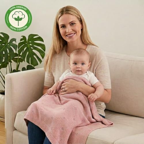 Receiving Blankets, 100% Organic Cotton Knit, Newborn Baby Swaddle | - Image 5