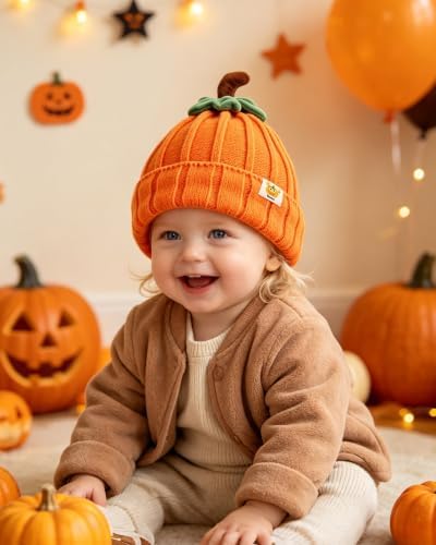Pumpkin Knitted Beanie Hat Orange - Image 7