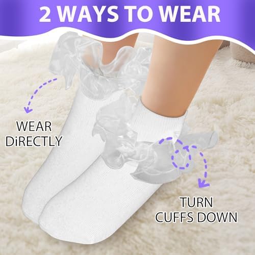 Girls Ruffle Socks Double Lace Turn Cuff Frilly Church Dress Socks - Image 6