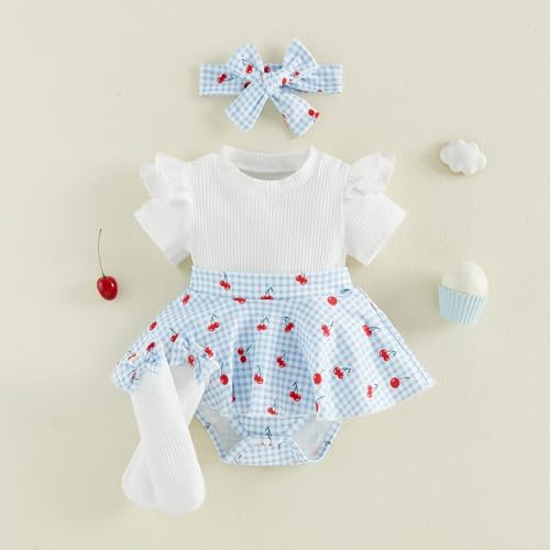 Giraropa Newborn Baby Girl Clothes Smocked Bubble Romper Dress + Socks + - Image 4