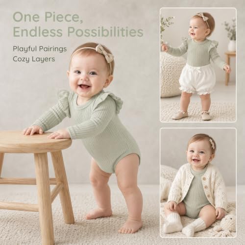 Baby Girl Knit Ruffle Outfit Clothes Ribbed 100% Organic Cotton Solid Color - Image 7