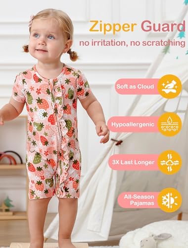 JunNeng Baby Girl Sleeper Viscose from Bamboo, Short Sleeve Romper | 2 Way YKK - Image 3