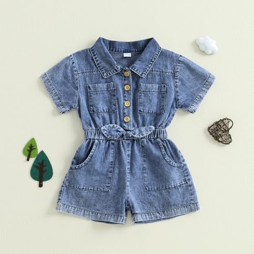 Baby Girl Denim Outfit Button Romper Jean Jumpsuit Shorts Overalls Toddler - Image 5
