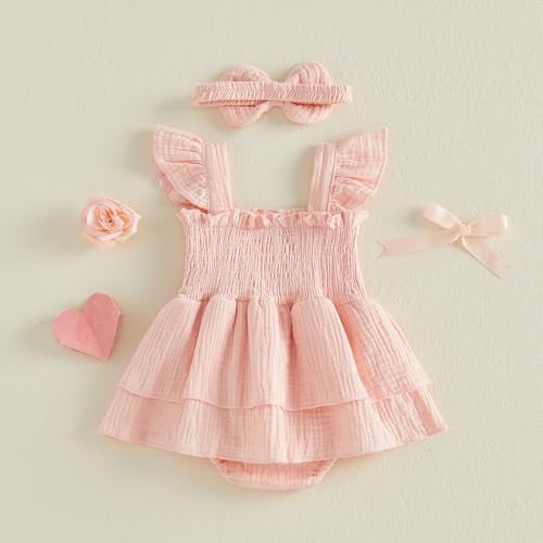 Newborn Baby Girls Summer Clothes Ruffle Sleeveless Pleated Smocked Bubble - Image 6