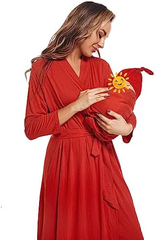Maternity Robe with Matching Swaddle Blanket Set, Maternity Barhrobe Delivery - Image 2