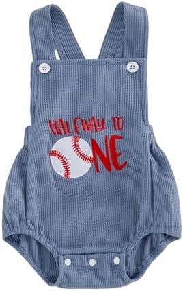 Honganda Baby Boy 1/2 Birthday Outfit Half Way to One Cake Smash Romper by Honganda