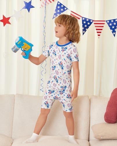 babee Reshinee Bamboo Viscose Toddler Boys Pajamas Set, Short Sleeve Kids - Image 6