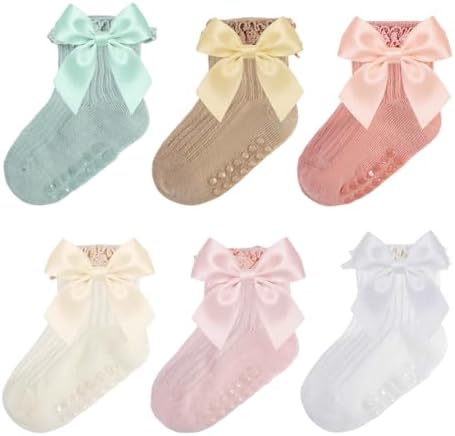 Baby Girl Socks, Ruffle Grip Bows, Toddler Newborn Infant, 6 Pairs by Unknown
