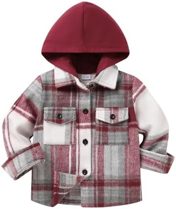 YOUNGER STAR Toddler Kids Boys Girls Flannel Hooded Plaid Shirt Button Baby Red by YOUNGER+STAR