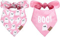 JarThenaAMCS 2Pcs Halloween Dog Bandana Pink Boo Ghost Print Fabric Pet Scarf by JarThenaAMCS